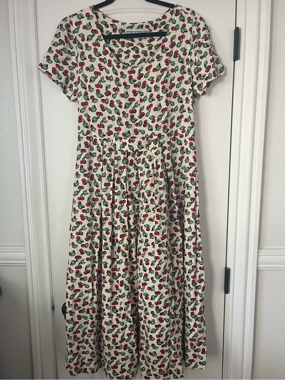 Jessica Howard Cream Dress with Red Cherries and Green Leaves